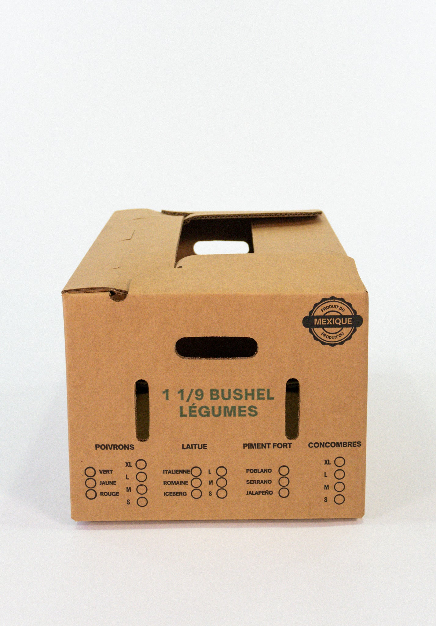 Caja agrícola ventilada 1 1/9 con impresión – 49.1 x 32.1 x 24.4 cm - KIT 25153